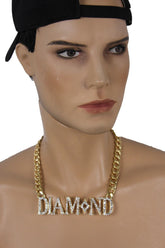 Miami Men Gold Metal Chain Necklace 3D DIAMOND Pendant Gangster Hip Hop